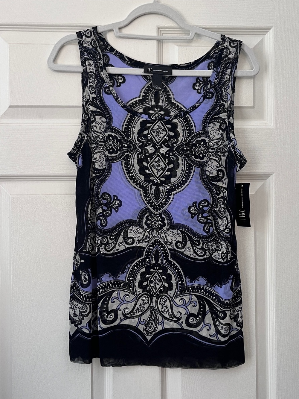 INC International Concepts Black and Lavender Printed Tank Top NWT